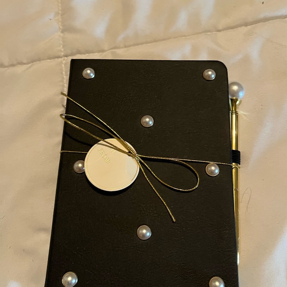 Stylish Black Notebook with Pearl and Gold Details